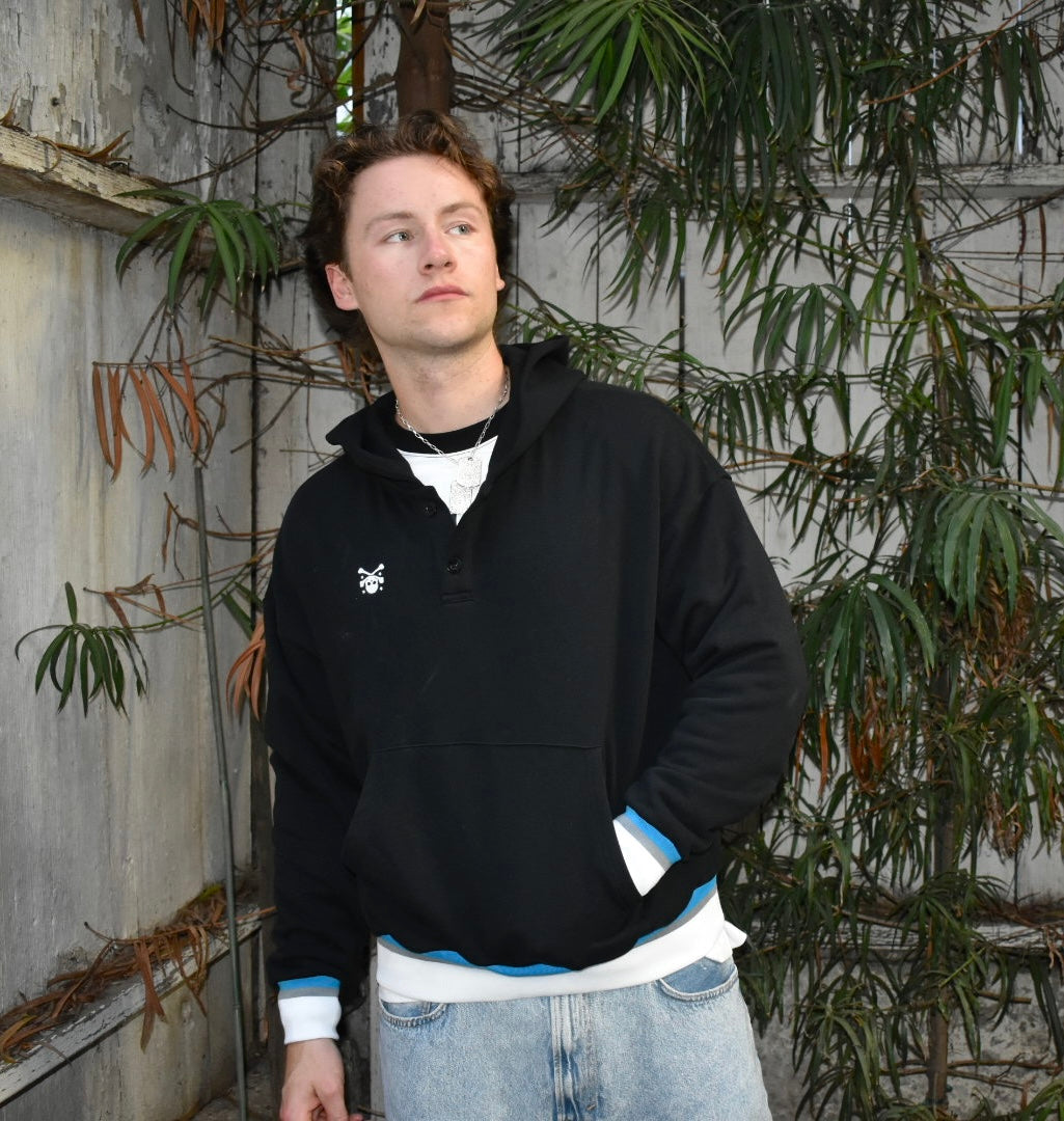 Halo Henley Hoodie - Black